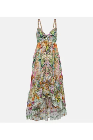 Camilla Asymmetric printed silk midi dress