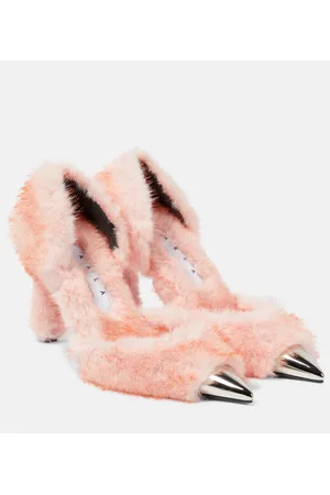 AREA Dagger faux fur-trimmed pumps