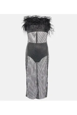 GIUSEPPE DI MORABITO Feather-trimmed embellished midi dress