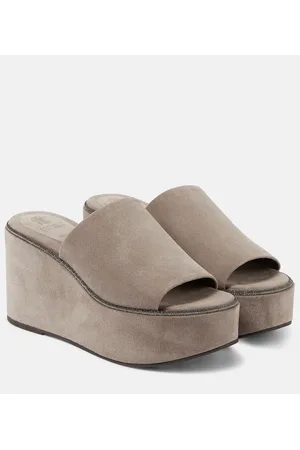 Brunello Cucinelli Suede platform slides