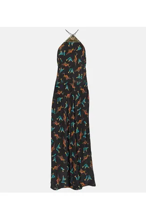 RIXO London Printed halterneck silk maxi dress