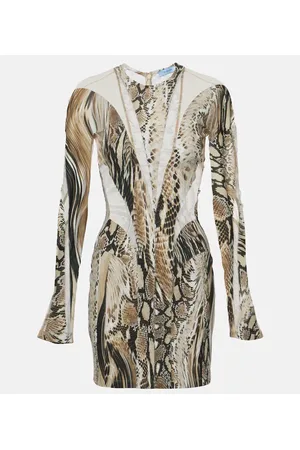 MUGLER Paneled tulle and jersey minidress