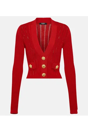 Balmain Cropped embellished knit cardigan