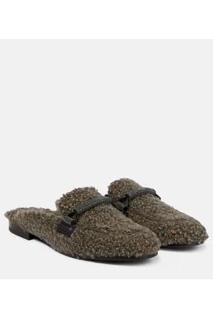 Brunello Cucinelli Embellished shearling slippers
