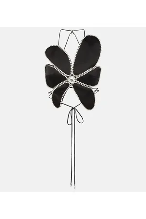 AREA Crystal-embellished halterneck top