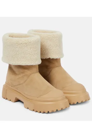 Hogan H619 faux shearling-trimmed suede ankle boots
