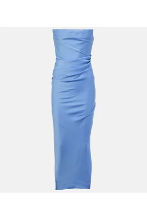 ALEX PERRY Draped strapless crepe midi dress