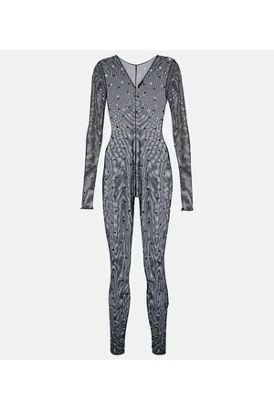 Oseree OsÃ©ree Gem embellished mesh jumpsuit