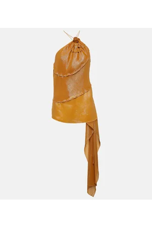 Victoria Beckham Floral-appliquÃ© draped lamÃ© top