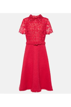 Oscar de la Renta Gardenia guipure and tweed midi dress
