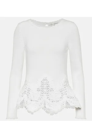 Oscar de la Renta Lace-trimmed cotton sweater