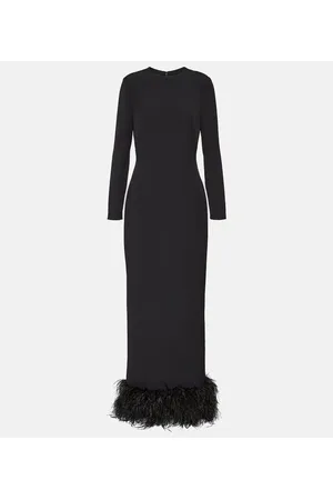 Safiyaa Feather-trimmed crÃªpe gown