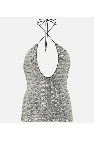 The Attico Alix sequined tulle halter neck top