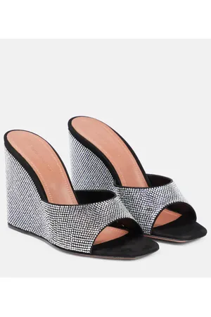 Amina Muaddi Lupita embellished suede wedge mules
