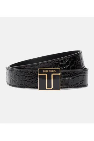 Tom Ford Logo croc-effect patent leather belt