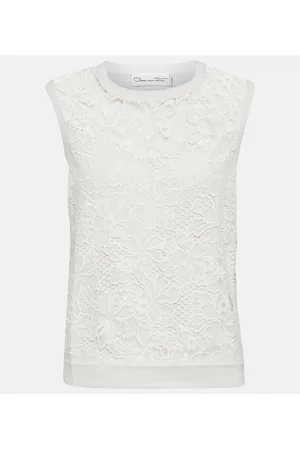 Oscar de la Renta Chantilly lace silk-blend tank top
