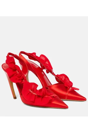 Nensi Dojaka Ruffle-trimmed satin slingback pumps