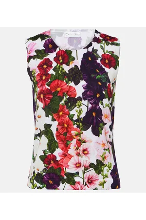 Oscar de la Renta Floral cotton-blend tank top