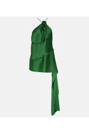 Victoria Beckham Floral-appliquÃ© draped satin top