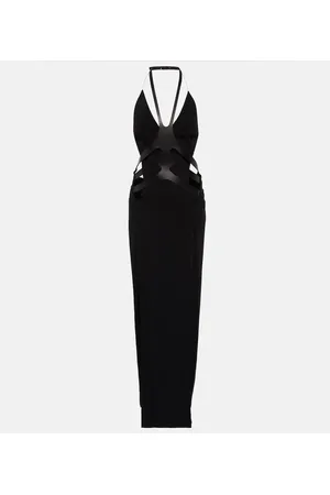 DION LEE Cutout leather-trimmed halterneck gown