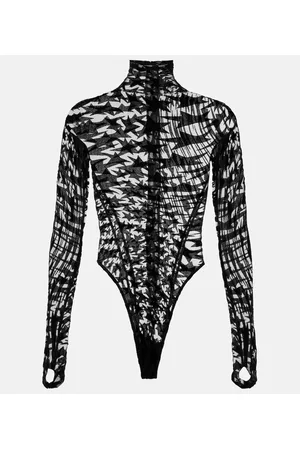 MUGLER Printed mesh turtleneck bodysuit