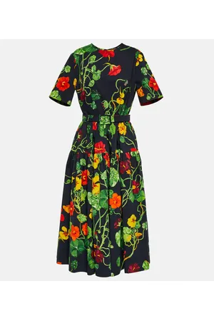Oscar de la Renta Nasturtium cotton-blend poplin midi dress
