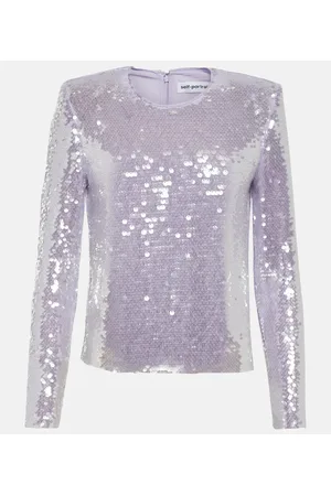 Self-Portrait Sequined cropped top