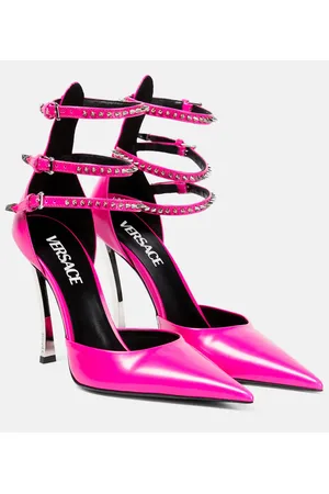 VERSACE Pin-Point embellished leather pumps