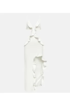DAVID KOMA Ruffle-trimmed asymmetrical cutout midi dress