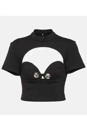 AREA Embellished cutout ponte crop top