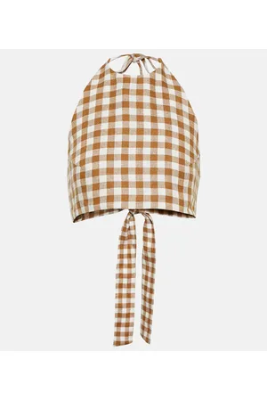 ASCENO Marseille checked halterneck crop top