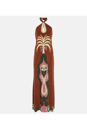 JOHANNA ORTIZ Embroidered crÃªpe de chine maxi dress