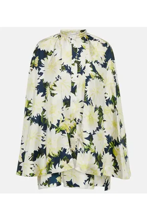 Oscar de la Renta Floral cotton-blend blouse