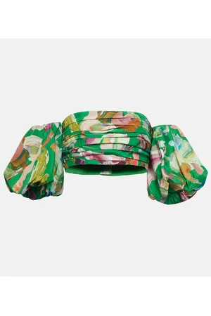 ALÉMAIS AlÃ©mais Arlo floral silk puff-sleeve crop top