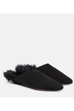 Khaite Otto shearling-trimmed suede mules