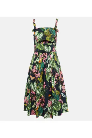 Oscar de la Renta Printed cotton-blend poplin midi dress