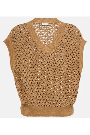 Brunello Cucinelli Open-knit cotton, linen and silk top