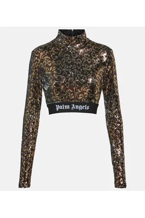 Palm Angels Mockneck sequined crop top