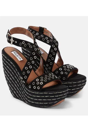 Alaïa AlaÃ¯a Embellished suede wedge sandals