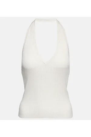 NILI LOTAN Ivey ribbed-knit halterneck silk top