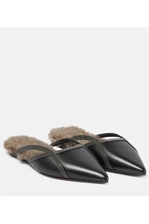 Brunello Cucinelli Shearling-trimmed leather slippers