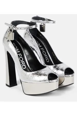 Tom Ford Metallic leather platform peep-toe pumps