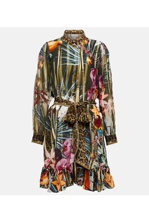 Camilla Floral embellished silk shirt dress