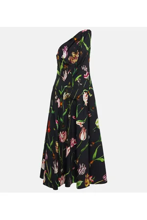 Oscar de la Renta One-shoulder cotton-blend midi dress