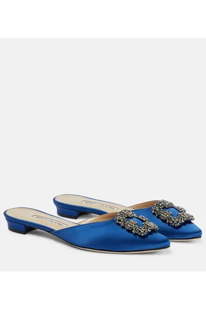 Manolo Blahnik Hangisimuflat embellished satin mules