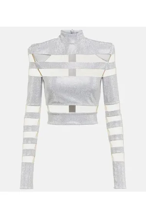 Balmain Mesh-paneled embellished top