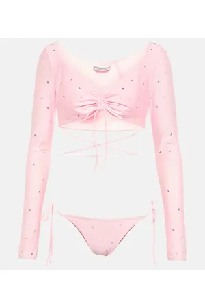 Alessandra Rich Crystal-embellished ruched bikini