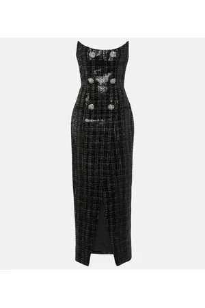 Balmain Sequined strapless tweed maxi dress