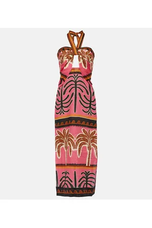JOHANNA ORTIZ Printed cutout linen midi dress