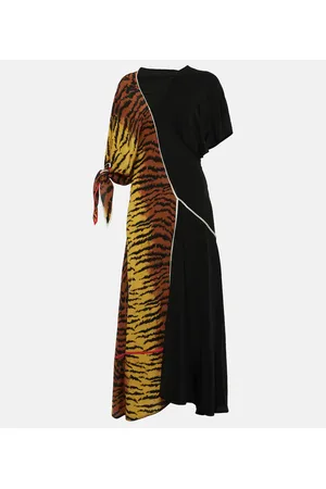 Victoria Beckham Asymmetric animal-print silk maxi dress